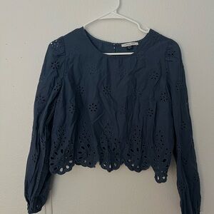 American Eagle Outfitters Dark Blue Eyelet Blouse